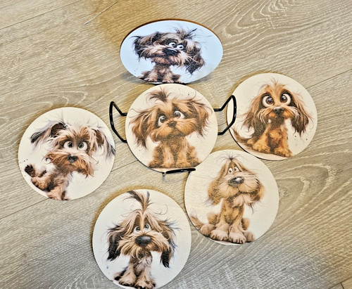 Set dog wooden coasters - set, of